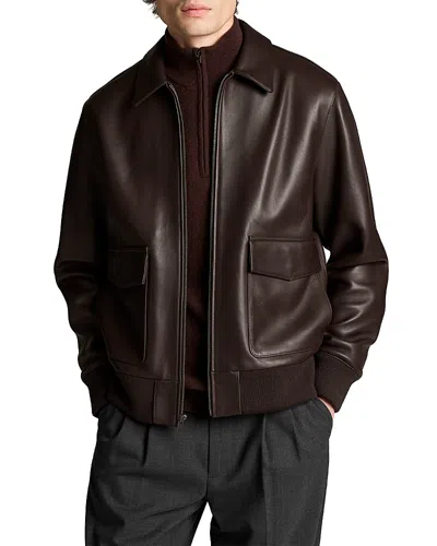 Vince Leather Point Collar Aviator Bomber Jacket In Brown