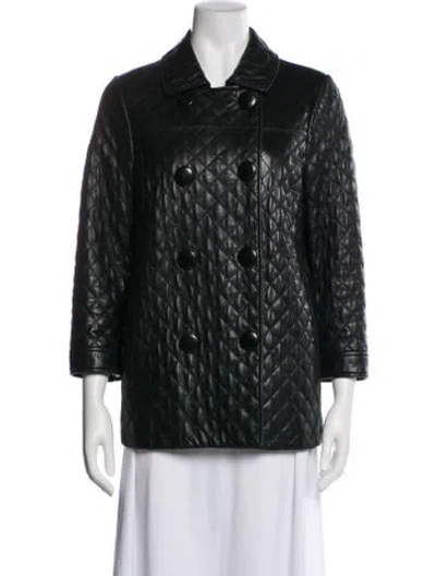 Pre-owned Vince Leather Printed Faux Fur Jacket In Black