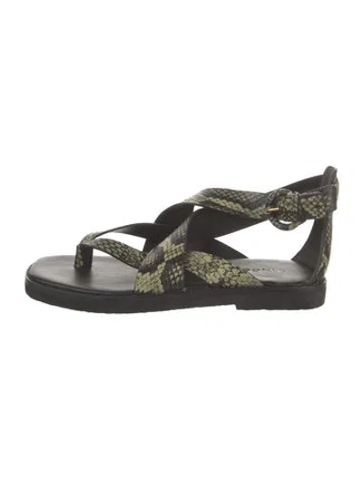 Pre-owned Vince Leather Printed Slingback Sandals In Green