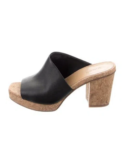 Pre-owned Vince Leather Slides In Black