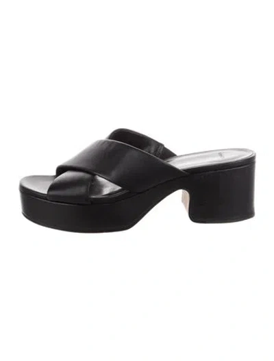 Pre-owned Vince Leather Slides In Black