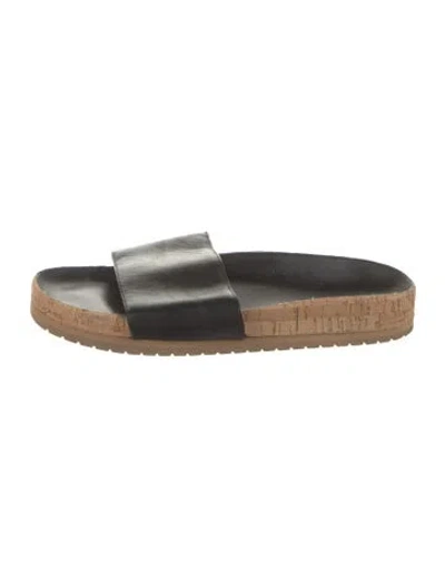 Pre-owned Vince Leather Slides In Black
