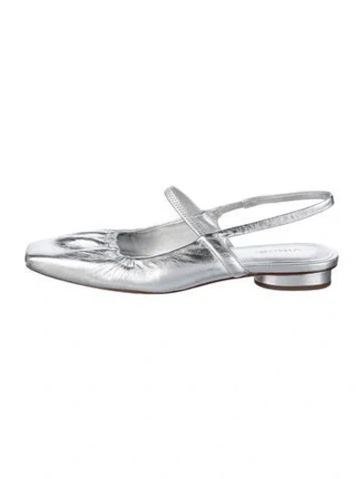 Pre-owned Vince Leather Slingback Flats In Silver