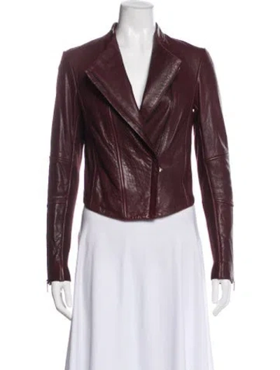 Pre-owned Vince Leather Striped Biker Jacket In Burgundy