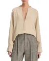Vince Faux Leather-trim Dolman-sleeve Blouse In Dark Ivory In Metallic