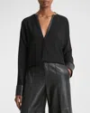 Vince Faux Leather-trim Dolman-sleeve Blouse In Black In Black