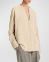 Vince Faux Leather-trim Dolman-sleeve Blouse In Dark Ivory In Metallic