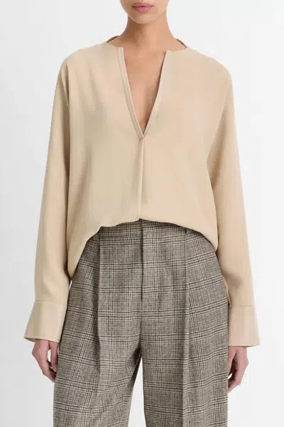 Vince Leather Trim Dolman Sleeve Blouse In Dark Ivory
