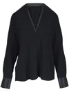 Vince Leather Trim Dolman Slv Blouse In Black