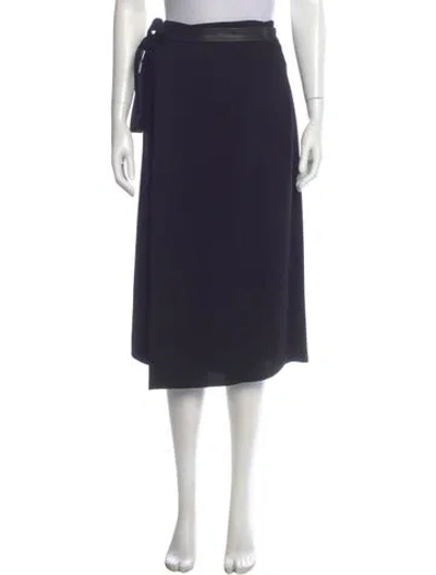 Pre-owned Vince Leather Trim Embellishment Midi Length Skirt In Blue