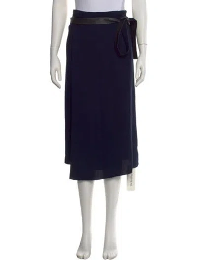 Pre-owned Vince Leather Trim Embellishment Midi Length Skirt In Blue