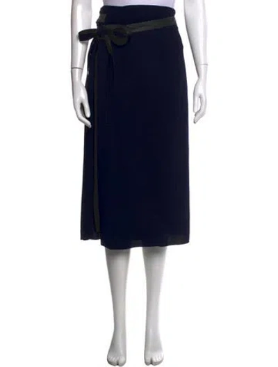 Pre-owned Vince Leather Trim Embellishment Midi Length Skirt In Blue
