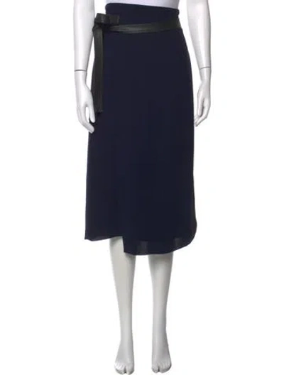 Pre-owned Vince Leather Trim Embellishment Midi Length Skirt In Blue