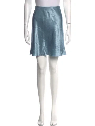 Pre-owned Vince Leather Trim Embellishment Mini Skirt In Blue