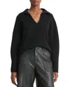 Shop Vince Leather Trim Ribbed Sweater In Black