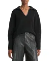 Shop Vince Leather Trim Ribbed Wool & Cashmere-blend Polo Shirt In Black