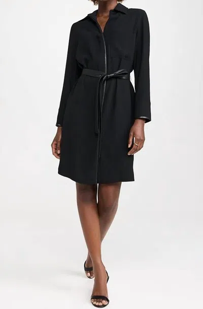 Vince Leather Trim Shirt Dress In Black
