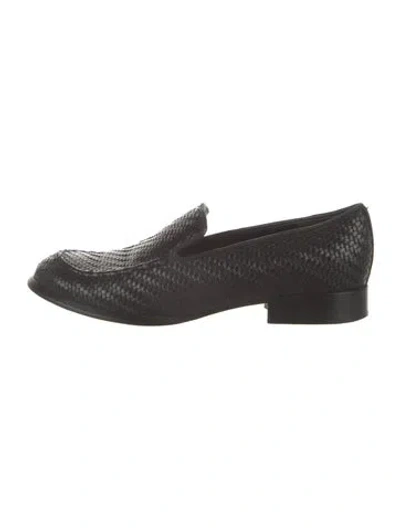 Pre-owned Vince Leather Tweed Pattern Loafers In Black