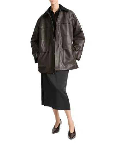 Vince Leather Utility Jacket In Ganache