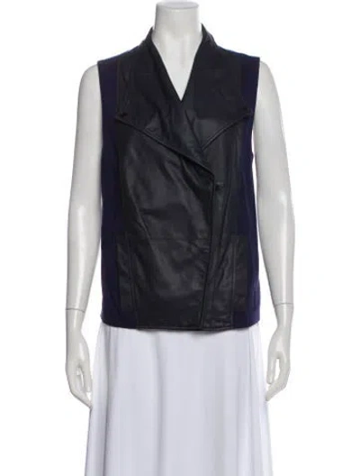 Pre-owned Vince Leather Vest W/ Tags In Blue