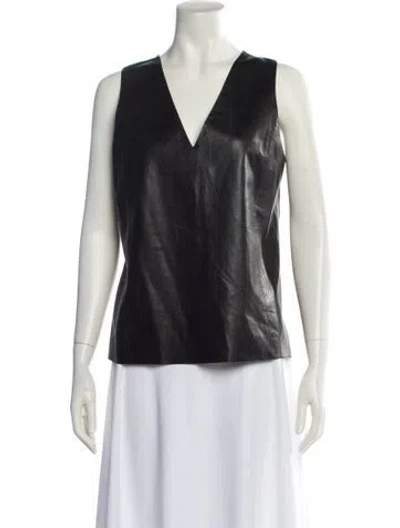 Pre-owned Vince Leather V-neck Blouse In Black