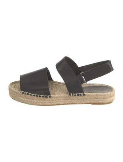 Pre-owned Vince Leather Whipstitch Trim Espadrilles In Black