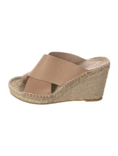 Pre-owned Vince Leather Whipstitch Trim Espadrilles In Neutrals