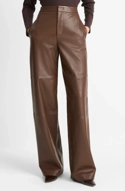 Vince Leather Wide Leg Utility Pants In Walnut