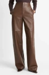 Vince Leather Wide Leg Utility Pants In Walnut