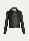 Vince Leather Zip-front Jacket In Black