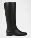 Vince Leather Zip Knee Boots In Black Wide Calf