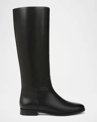 Vince Leather Zip Knee Boots In Black Wide Calf