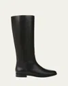 Vince Leather Zip Knee Boots In Black Wide Calf
