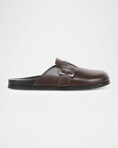 Vince Leon Leather Buckle Clogs In Brown