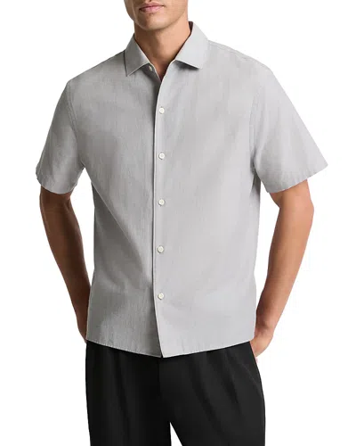 Vince Lightweight Short Sleeve Cotton Chambray Button-up Shirt In Gray