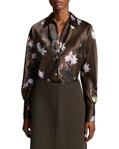 Vince Lily Silk Long Sleeve Blouse In Brown