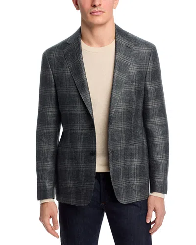 Vince Linen & Wool Plaid Unstructured Slim Fit Sport Coat In Gray