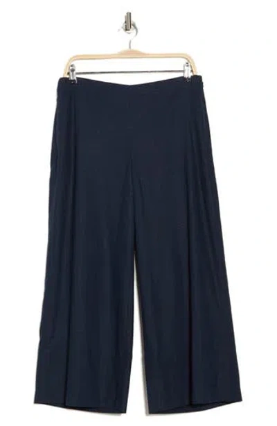 Vince Linen Blend Crop Wide Leg Pants In Navy