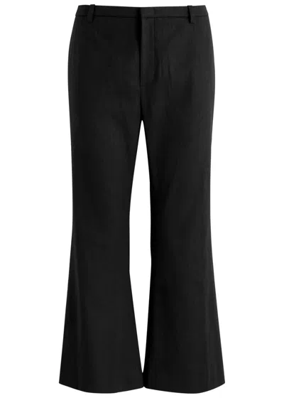 Vince Linen-blend Cropped Trousers In Black