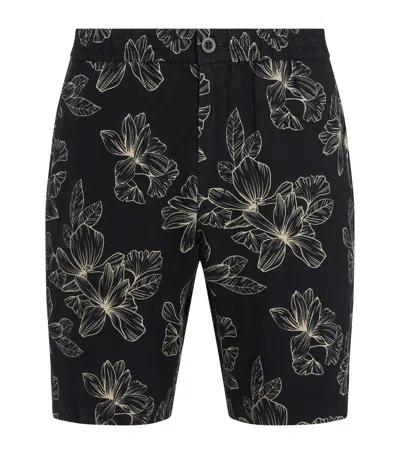 Vince Linen-blend Floral Cabana Shorts In Black
