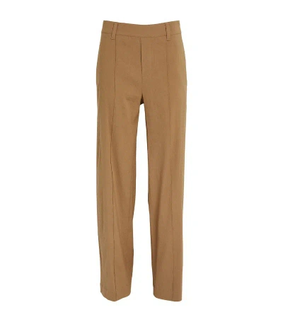 Vince Linen-blend High-rise Straight Trousers In Brown