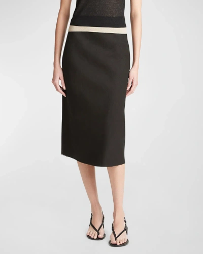 Vince Linen-blend Midi Slip Skirt In Black