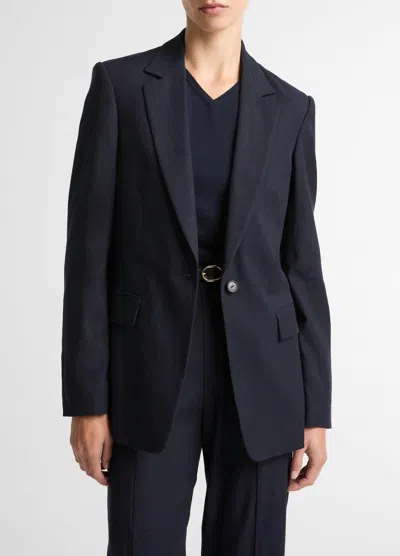 Vince Linen Blend Single Breasted Blazer In 436 Mar In Black
