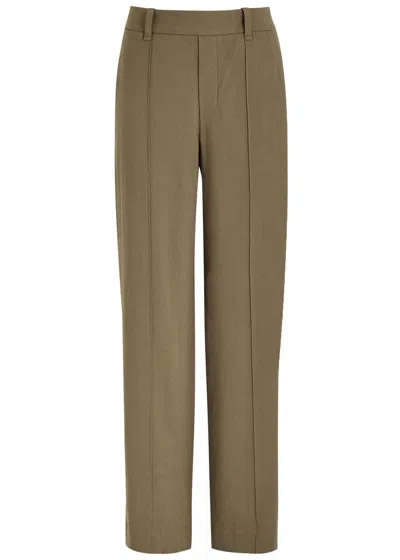Vince Linen-blend Straight-leg Trousers In Khaki