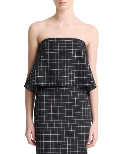 Vince Linen-blend Trellis Plaid Tie Top In Multi