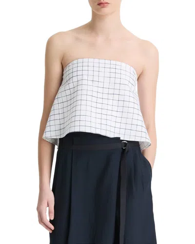 Vince Linen-blend Trellis Plaid Tie Top In White