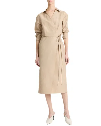 Vince Linen-blend Wrap Shirtdress In Neutral