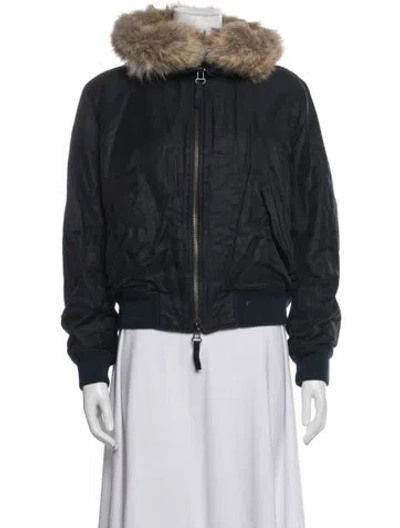 Pre-owned Vince Linen Bomber Jacket In Blue