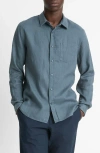Vince Linen Button-up Shirt In Marlin Teal