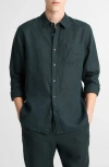 Vince Solid Linen Button Down Shirt In Green